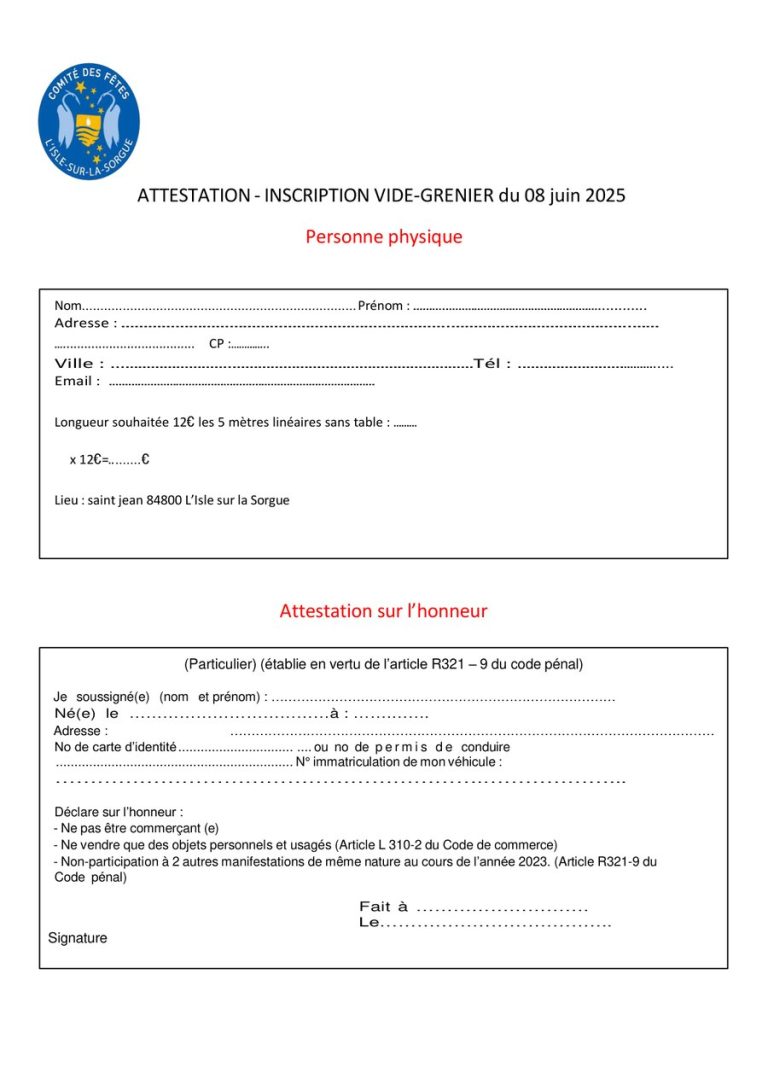 Vide-grenier du comité des fêtes